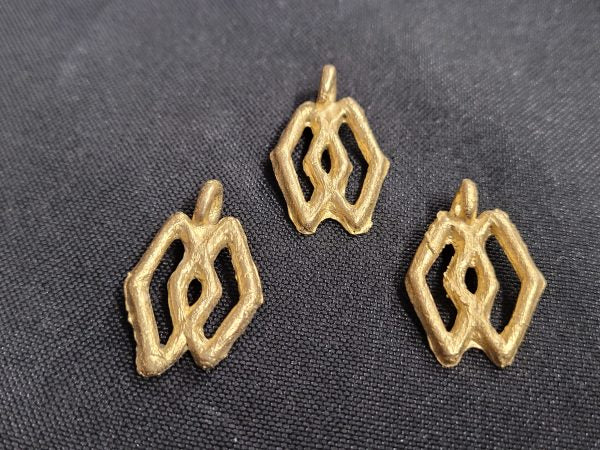 Ashanti brass pendant, 3 Adinkra symbol pendants