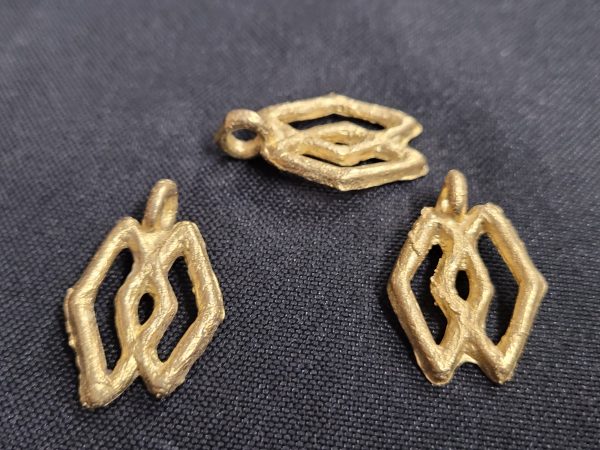 Ashanti brass pendant, 3 Adinkra symbol pendants - Aadampo