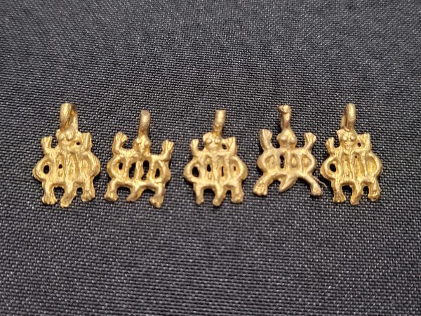 African brass pendant, Adinkra symbol charms, 5 small brass charms - Aadampo