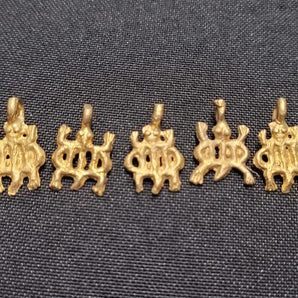 African brass pendant, Adinkra symbol charms, 5 small brass charms - Aadampo