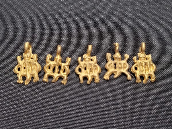 African brass pendant, Adinkra symbol charms, 5 small brass charms