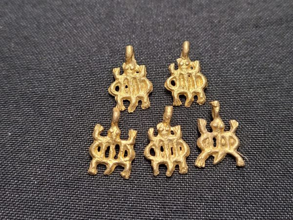 African brass pendant, Adinkra symbol charms, 5 small brass charms - Aadampo