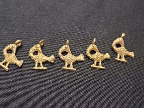 African brass charms, 5 Adinkra symbol pendants, Sankofa charms