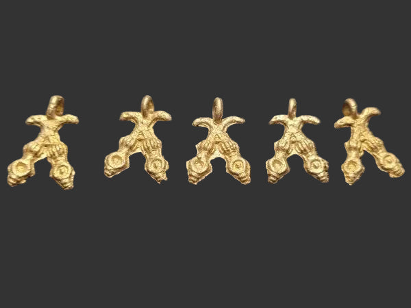 5 African brass charms, Adinkra symbol pendants, akofena - Aadampo