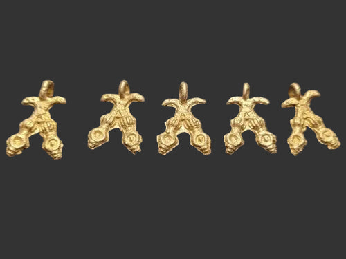 5 African brass charms, Adinkra symbol pendants, akofena - Aadampo