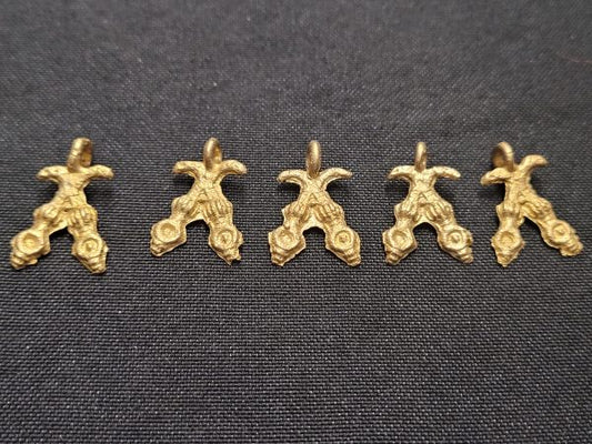 5 African brass charms, Adinkra symbol pendants, akofena - Aadampo