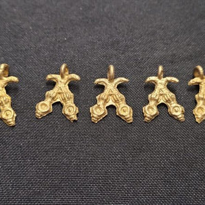 5 African brass charms, Adinkra symbol pendants, akofena - Aadampo