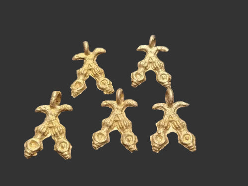 5 African brass charms, Adinkra symbol pendants, akofena - Aadampo