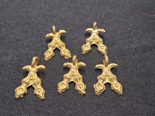 5 African brass charms, Adinkra symbol pendants, akofena