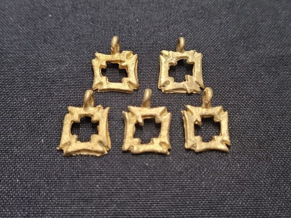 African brass pendant, 5 Adinkra symbol charms - Aadampo