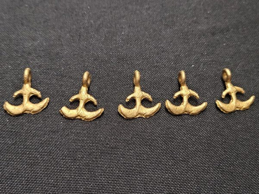 5 African brass charms, Adinkra symbol charms - Aadampo