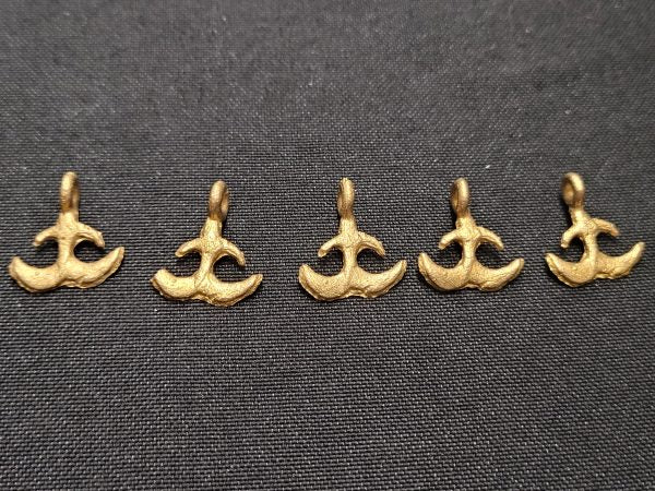 5 African brass charms, Adinkra symbol charms