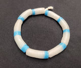 African glass beads, frosty white and blue 9 long tube glass beads