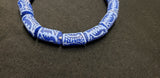 African beads, 14 large Adinkra glass beads, blue and white Gye Nyame glass beads for handmade bracelets, necklaces, earrings and more