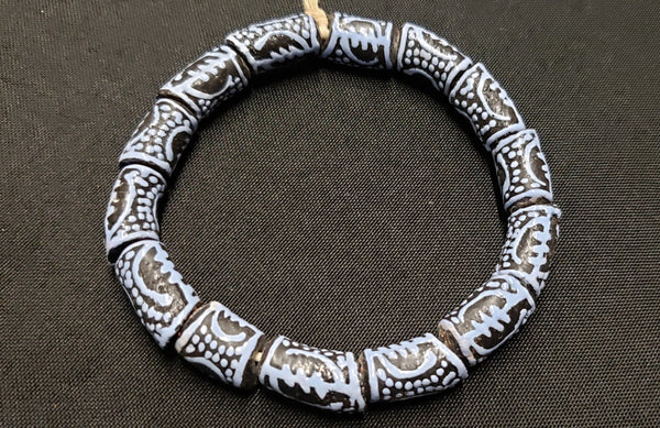 Ethnic beads, Adinkra Glass Beads, 14 Black and White Gye Nyame Glass Beads, AAB# 1656