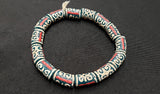 Adinkra Glass Beads, 14 Green, Black and Red Humility and Strength Beads,  AAB# 1652
