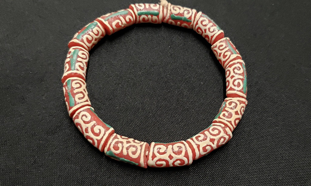 Adinkra Glass Beads, 14 Red and Cream Humility and Strength Beads, AAB# 1655 - Aadampo