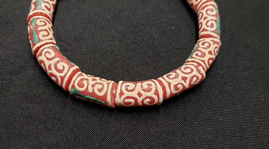 Adinkra Glass Beads, 14 Red and Cream Humility and Strength Beads, AAB# 1655 - Aadampo