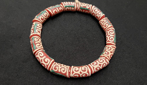 Adinkra Glass Beads, 14 Red and Cream Humility and Strength Beads, AAB# 1655 - Aadampo