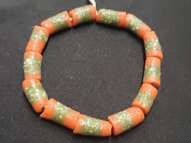 African glass beads, 14 multi-tone Krobo beads, AAB# 1038