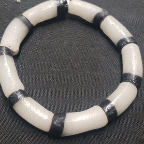 African glass beads, frosty white and black 9 long tube Ghana glass beads, AAB #1493 - Aadampo