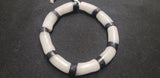 African glass beads, frosty white and black 9 long tube Ghana glass beads, AAB #1493