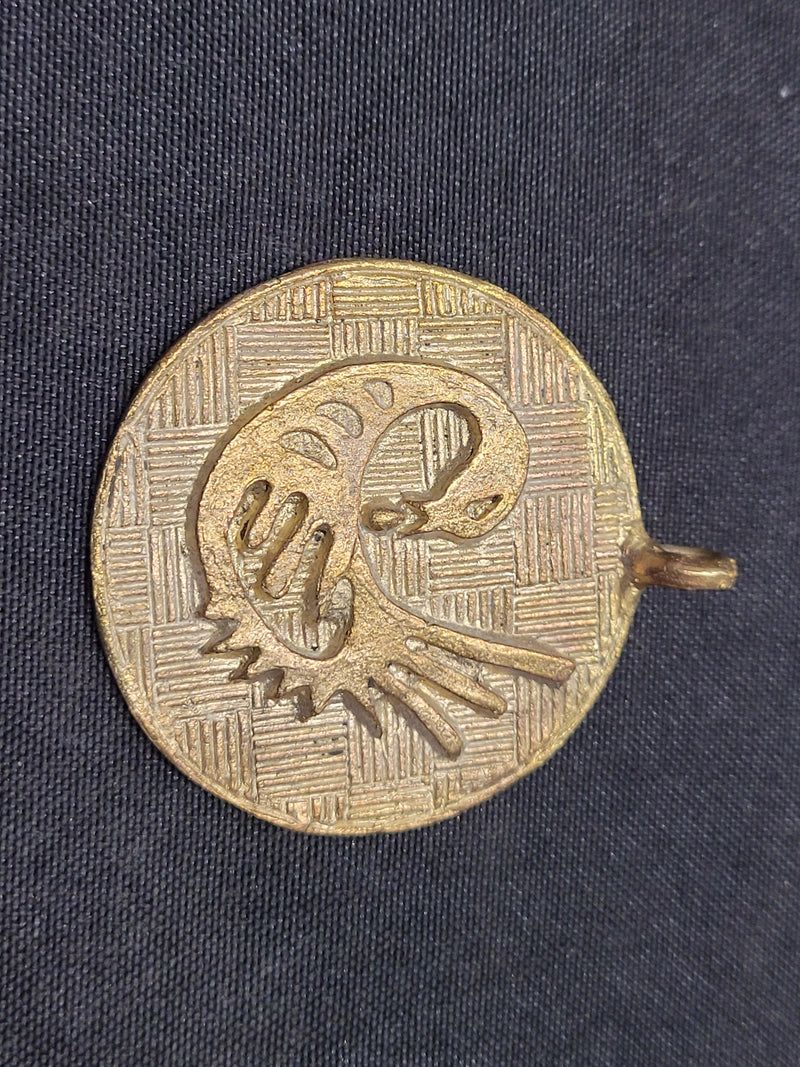African brass pendant, round handmade symbolic Sankofa pendant, Adinkra symbol pendant