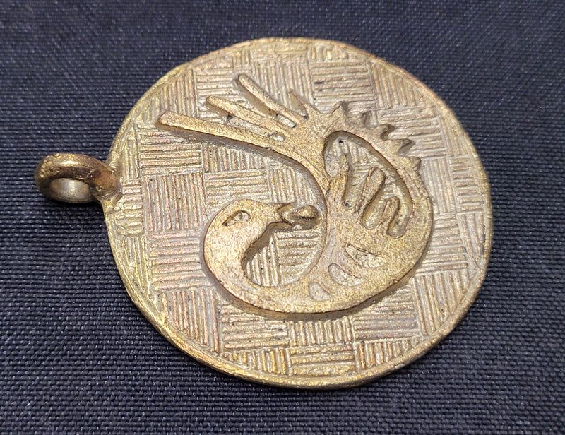 African brass pendant, round handmade symbolic Sankofa pendant, Adinkra symbol pendant