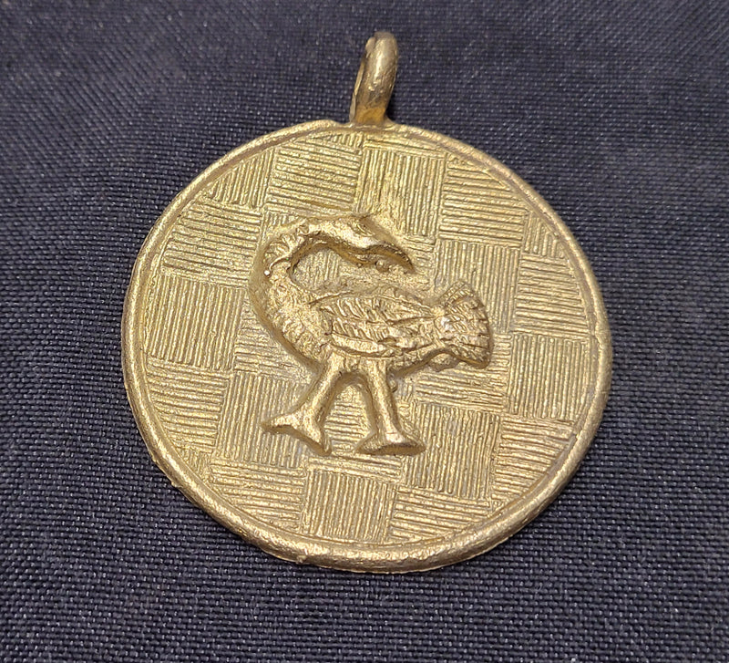 African brass pendant, round handmade symbolic Sankofa pendant, Adinkra symbols