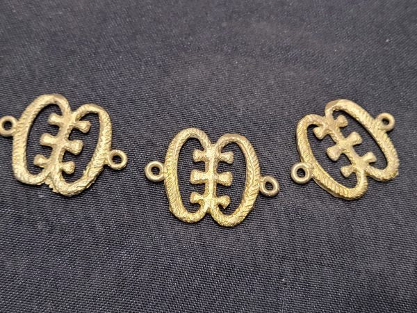 African brass pendant, 3 Adinkra symbol links, AAB# 5411