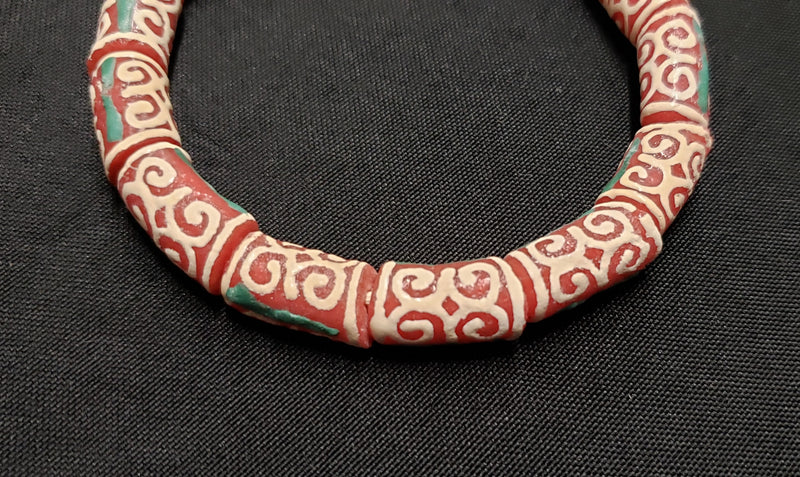 African gkass beads, Adinkra Glass Beads, 15  Red and Cream Humility and Strength Beads, AAB# 1674