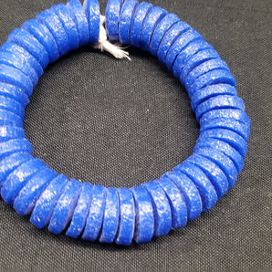 African glass beads, blue flat disc spacer beads for arts and crafts - Aadampo