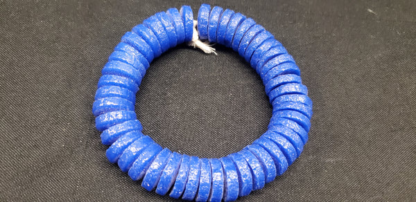 African glass beads, blue flat disc spacer beads for arts and crafts