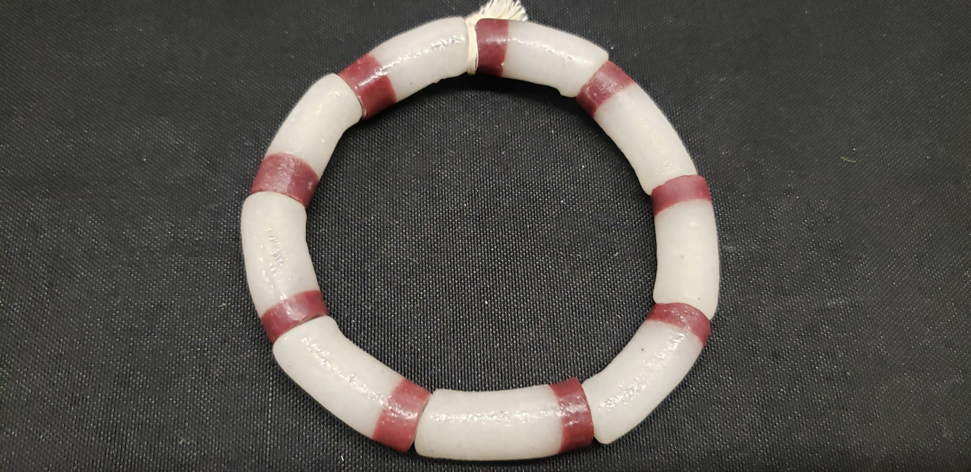 Ghana beads, 9 long tube frosty white and brown African glass beads - Aadampo