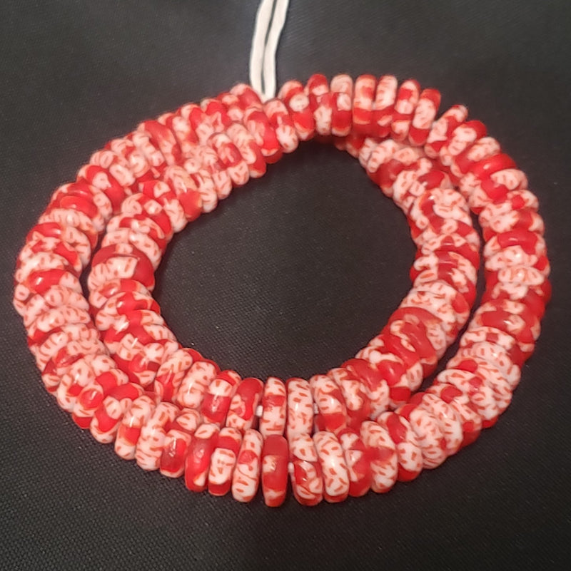 African beads, red and white African recycled glass beads spacers.