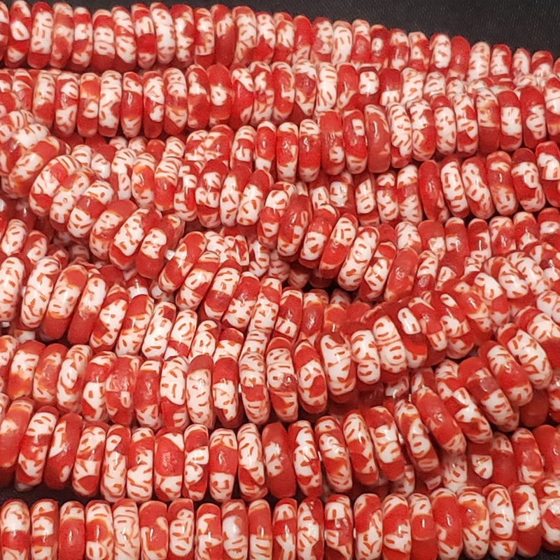 20 African recycled glass chunky spacer beads - red, white & blue spec –  Glorious Glass Beads