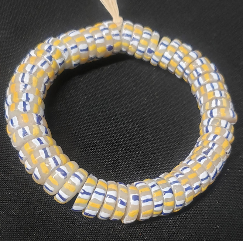 African glass beads, chevron stripped spacer beads