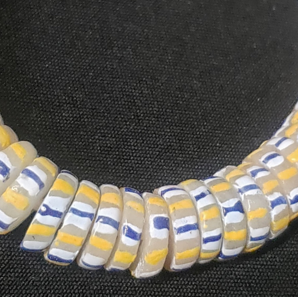 African glass beads, chevron stripped spacer beads - Aadampo