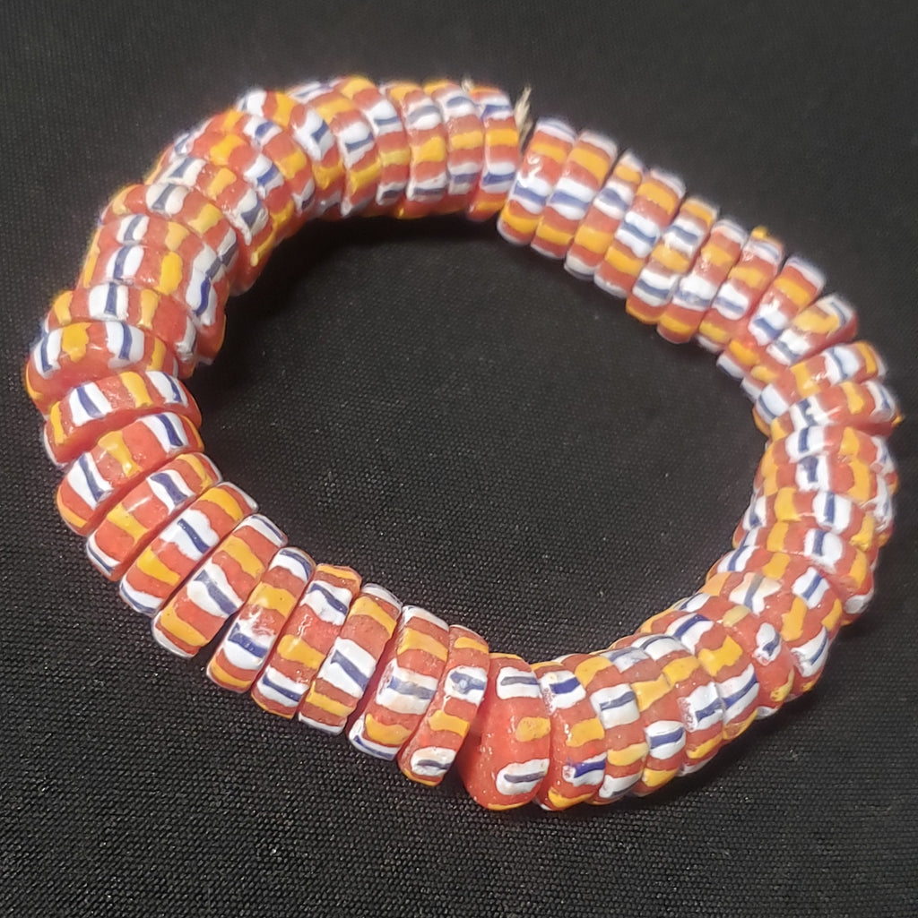 African glass beads, chevron stripped spacer beads - Aadampo