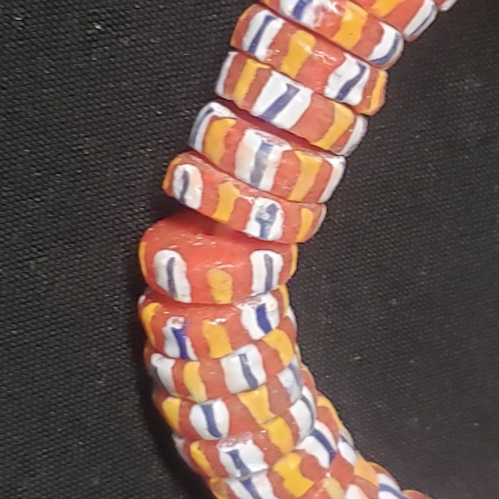 African glass beads, chevron stripped spacer beads - Aadampo