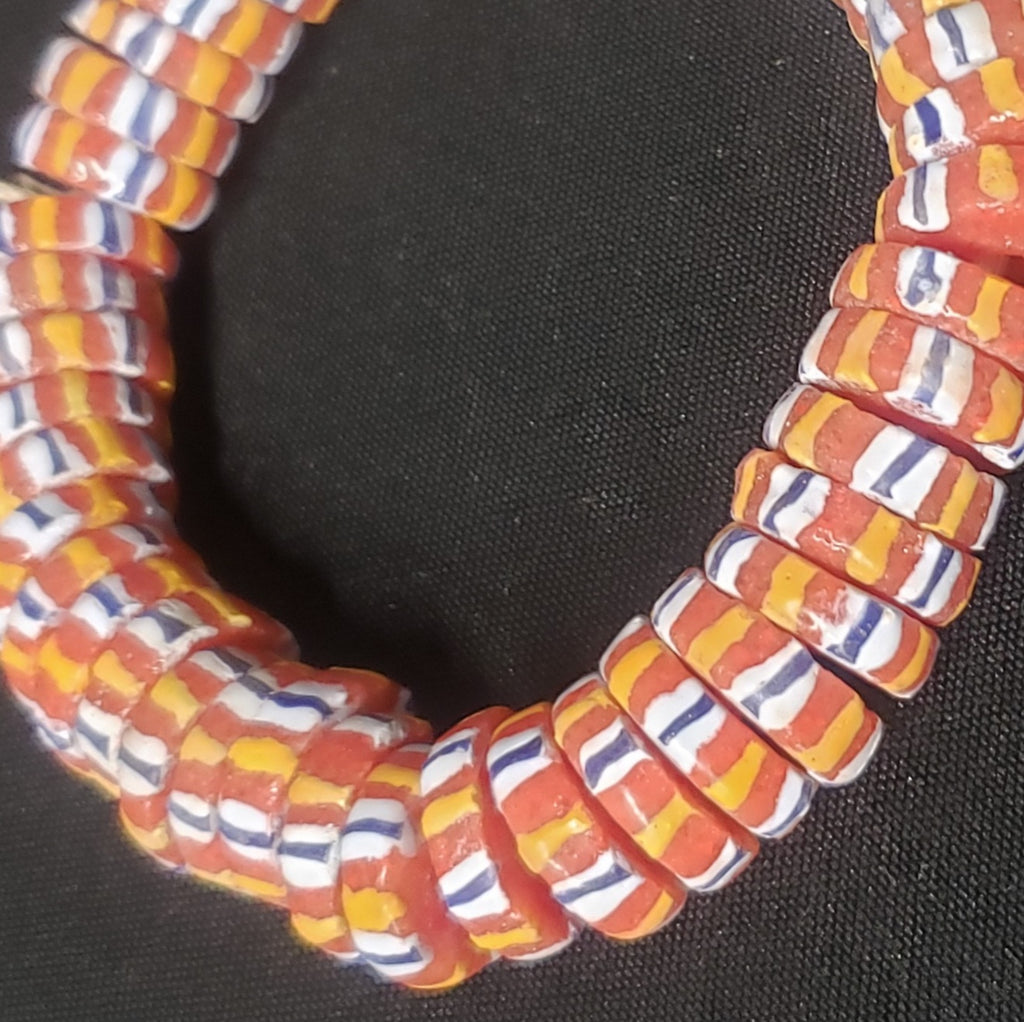 African glass beads, chevron stripped spacer beads - Aadampo