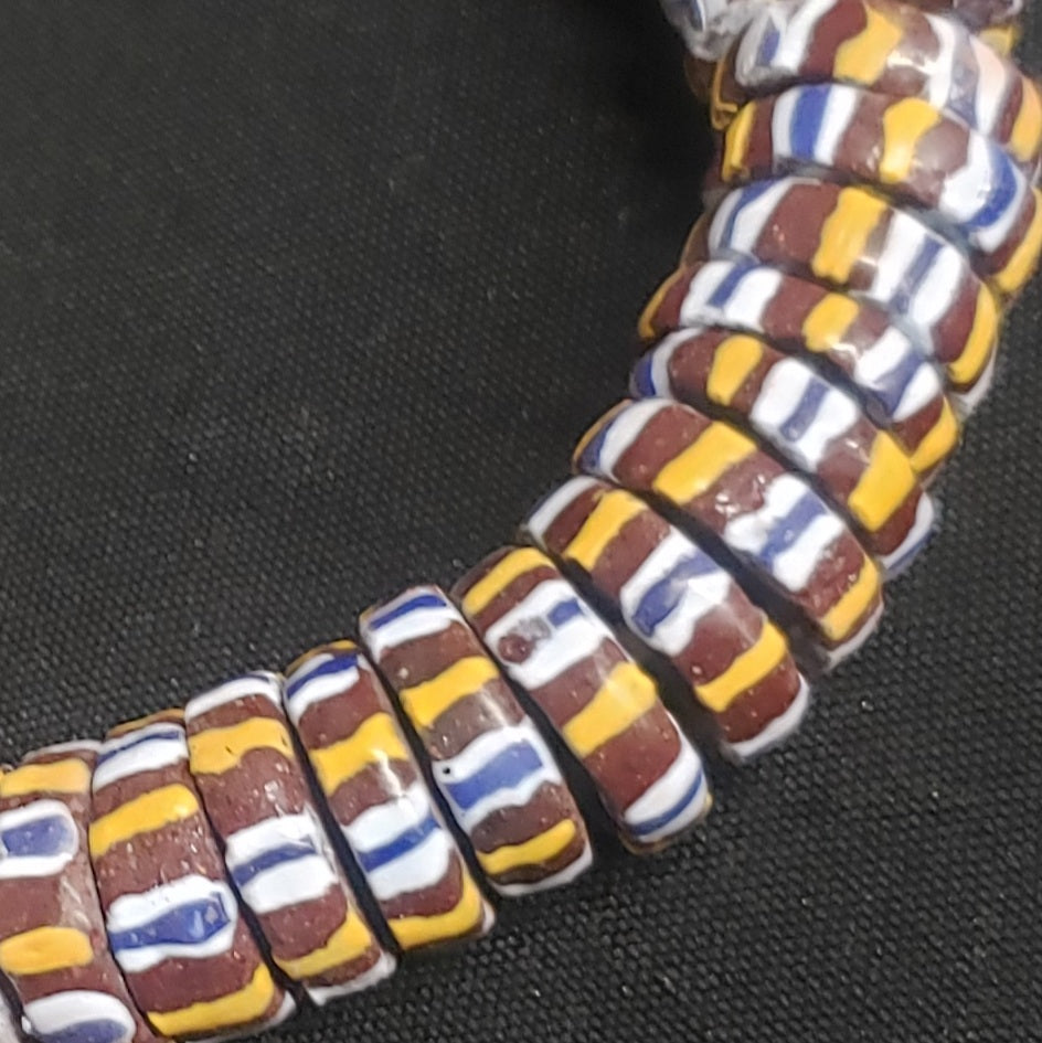 African glass beads, chevron stripped spacer beads - Aadampo