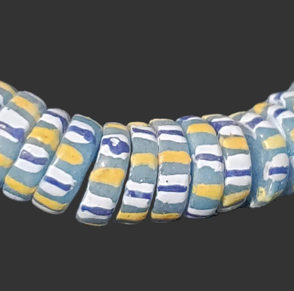 African glass beads, chevron stripped spacer beads - Aadampo