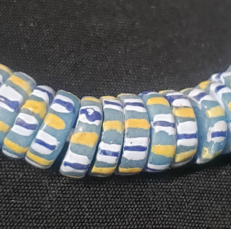 African glass beads, chevron stripped spacer beads - Aadampo