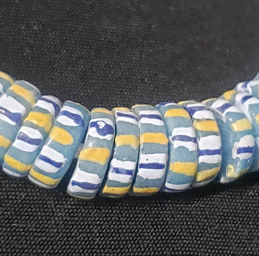 African glass beads, chevron stripped spacer beads - Aadampo