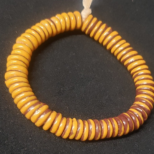 African glass beads, two-tone flat spacer beads from Ghana