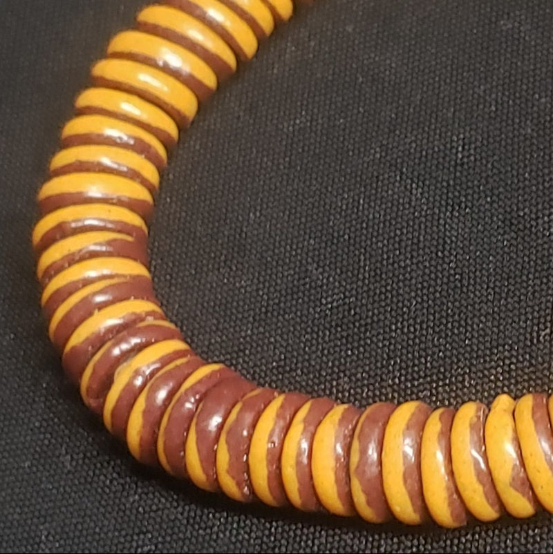 African glass beads, two-tone flat spacer beads from Ghana
