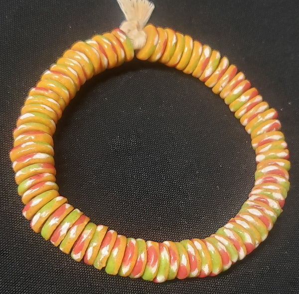 African glass beads, multi-tone flat spacer beads from Ghana