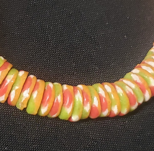 African glass beads, multi-tone flat spacer beads from Ghana