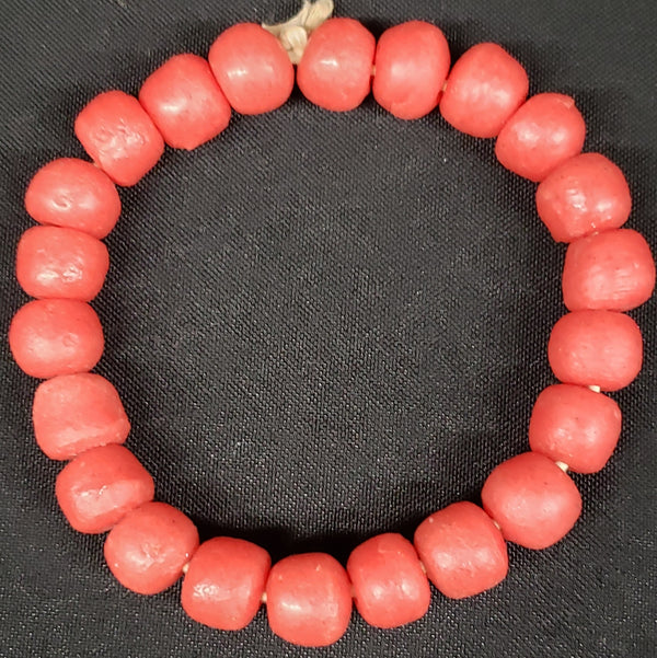 African glass beads, 23 red Krobo beads for jewelry design